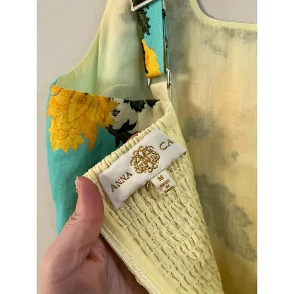 Anna Cate Zander Dress Aqua Floral Cotton Linen Mini Old Money Sleeveless Size M - Picture 9 of 11